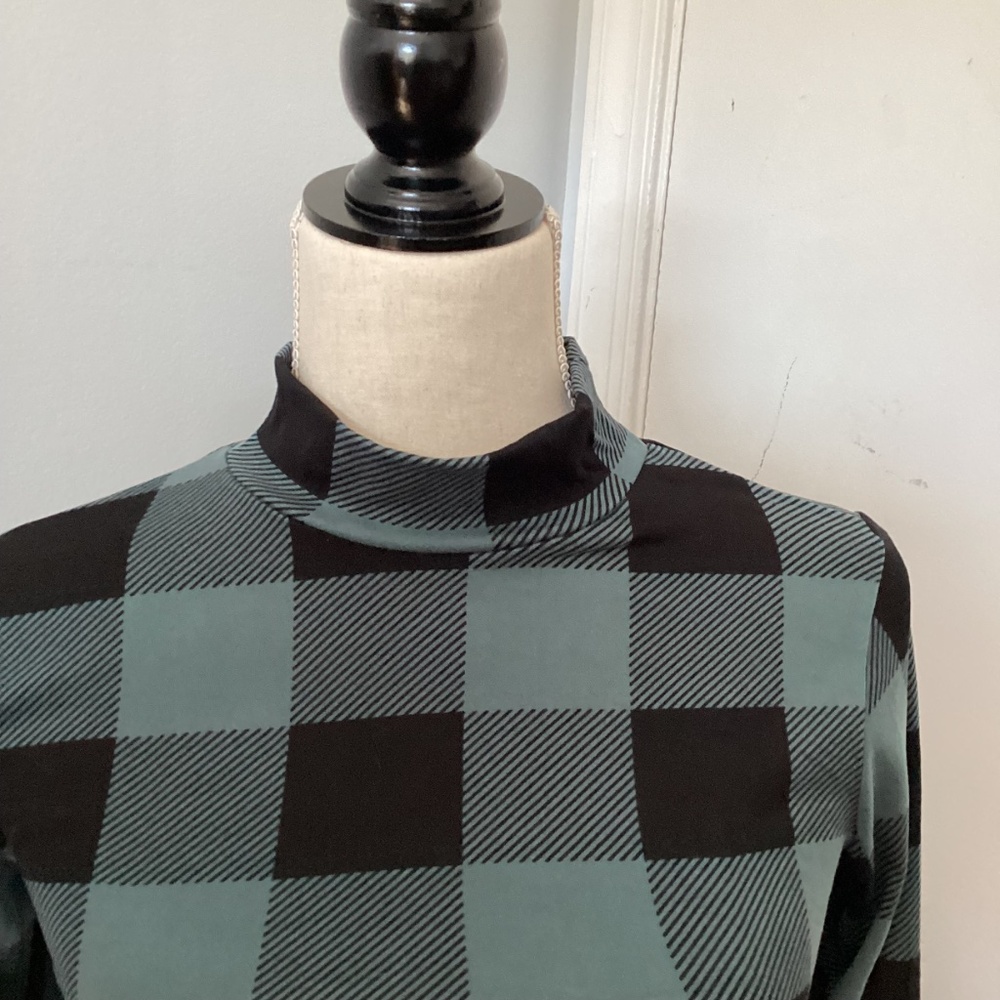 NWOT HELLO MIZ MATERNTY SMALL MIDI DRESS MOCKNECL PLAID TEAL BLACK - Picture 7 of 11